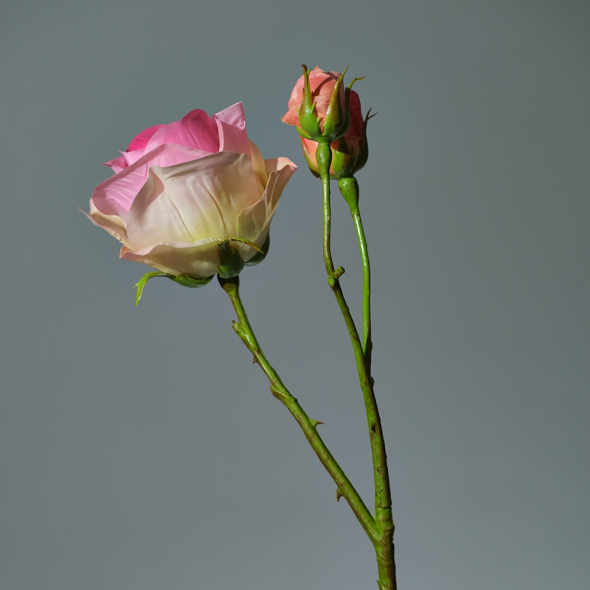 Konstgjord Ros i färgen rosa med Knoppar. Bilden visar närbild från sidan - FLORISSMA
