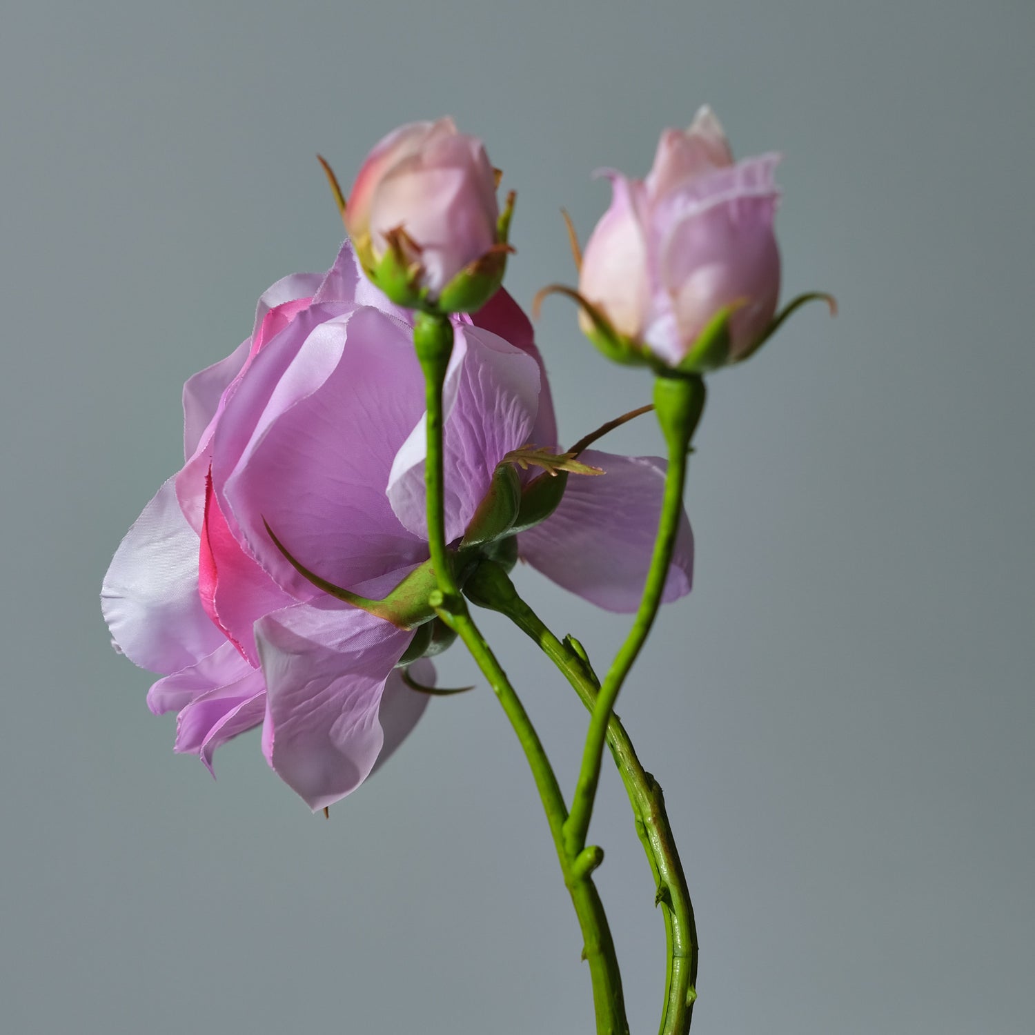 Konstgjord Ros i färgen lavendel Utslagen med Knoppar. Bilden visar en detaljbild - FLORISSMA